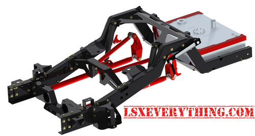 C10 guys and gals - now you have another way to get your C10 laid out! Utilizes a complete back-half, engineered to lay frame with less hassle, and can be used as a short bed conversion. The rear end is held by a triangulated 4-link system, with bag on bar. All this is kept inboard, to allow for a 15" wide wheel. All new frame rails from the cab rearward, and includes the rear body mount. This rear body mount is adjustable to be integrated into their body drop kit.

Advantages:

True back-half kit, and serves as a short bed conversion if needed.
Less bolting and cutting to install
Integrated air tank mounts on the notch, setup to work with AccuAir, AVS, Specialty Suspension and Hoosier tanks.
Optional rear splined sway bar
Back is all 3/16" PO steel. The 2"x4" rails itself are 1/8" thick. 
The lower links are 2" DOM 1/4" wall thick. The upper links are 1.5" 1/8" wall.