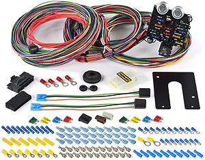 Harness Includes Circuits For:
A/C & Heat
Accessory / Cigarette Lighter
Backup Lights
Brake Lights
Charging
Dome Light
Electric Choke
Emergency Flashers
Fan Relay Activation Power
Fused Power Source
Headlights
Horn (Relay)
Ignition Coil
Instrument Panel Lighting and Gauges*
Park Lights
Radio/Clock (Constant and Switched)
Starting
Tail Lights
Third Brake Light
Turn Signals
Wipers
*Includes Wires For:
Fuel Gauge
Oil Gauge
Tachometer
Temperature Gauge
Voltmeter
Connectors Included:
GM Steering Column Turn Switch and Ignition Switch
Dimmer Switch
(2) Headlight Pigtails
10SI & 12 SI Alternator
HEI Power and Tach and (20) Extra 56 Series Terminals for use with any Factory GM 56 Series Connector such as Headlight Switch, Wiper Switch or A/C Switch/Blower Motor
Specifications:

Type
21 Circuit
Circuit Quantity
21
Fuse Block Included
Yes
Fuse Block Location
Front
Fuse Style
ATO/ATC
Ignition Key Location
Column
Quantity
Sold as a kit
Harness Length
Extra-long
