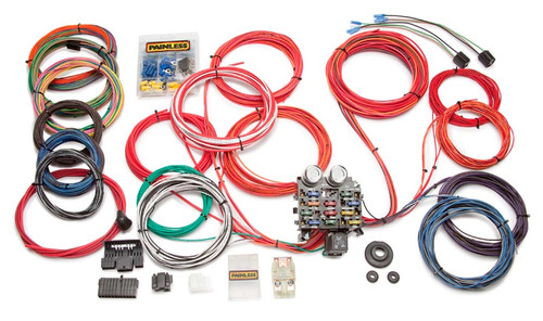 21 Circuit Classic Customizable Trunk Mount Chassis Harness
The Highest Quality Wire You Can Buy:
Painless uses high-temperature, abrasion-resistant TXL wire which has twice the voltage rating of standard, general purpose wire. It withstands up to 275° and does not kink.

Compact, Corrosion-Resistant, OE-Style Fuse Block:
Features modern blade-type fuses and clearly labeled circuits.

Wiring Preterminated to Fuse Block:
Wires are preprinted with the application and GM color-coded.

Superior Circuit Protection with 50 amp Maxi-Fuse:
Unlike a fusible link that melts during an electrical short, the easy-to-install large-bladed Maxi-Fuse is designed for high-amperage applications.

Everything You Need...
Nothing but the best is included: fuses, flashers, relay, tach leads, mounting brackets, terminal ends, wire ties, and grommets. .



