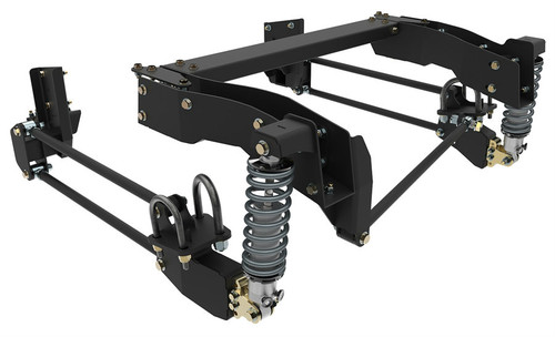 Bolt-On Parallel 4-Link Coil-Over Suspension for 1963-1972 Chevrolet C10 Pickups - Includes: bolt-on or weld-in axle brackets, panhard bar locater, factory-valved coil-over shocks, and coil-springs. Options: Watts link for 10- or 12-bolt rearend, single- or double-adjustable coil-over shocks, and choice of spring rate based on vehicle load (Light - 175 lb/in, Baseline - 200 lb/in, Heavy - 250 lb/in).
