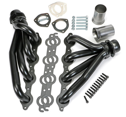 Header Style: Mid-length
Header Material: Steel
Header Finish: Natural
Weld-Up: No
Primary Tube Diameter (in): 1 1/2 in.
Flange Style: Standard
Collector Attachment: Ball and socket flange
Collector Diameter: 2.500 in.
Collector Reducers Included: Yes
Collector Reducer Exit Diameter: 2.500 in.
Tuned: No
Primary Tube Gauge: 18-gauge
Flange Thickness (in): 5/16 in.
Bolts/Studs Included: Yes
Gaskets Included: Yes
Crossover Pipe Included: No
Catalytic Converter(s) Included: No
Motor Mounts Included: No
Transmission Mount Included: No
Quantity: Sold as a pair