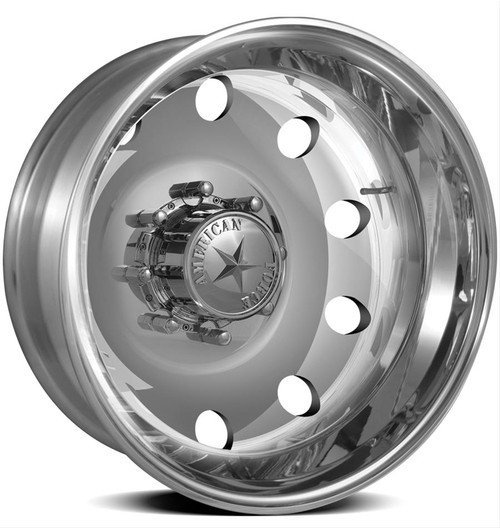 ront Wheel Diameter (in): 22.5 in.
Front Wheel Width (in): 8.250 in.
Front Wheel Offset: +169.00mm
Front Wheel Backspacing (in): 12.500 in.
Front Wheel Material: Aluminum
Front Wheel Primary Color: Polished
Front Wheel Finish: Matte
Rear Wheel Diameter (in): 22.5 in.
Rear Wheel Width (in): 8.250 in.
Rear Wheel Material: Aluminum
Rear Wheel Primary Color:Polished
Rear Wheel Finish: Matte
Wheel Construction: 1-piece
Front Wheel Beadlock Included: No
Front Wheel Beadlock Functional: No
Rear Wheel Beadlock Included: No
Rear Wheel Beadlock Functional: No
Lug Nuts Included: No
Lug Nut Seat Style: Flange
Wheel Adapter Included: Yes
Center Cap Included: Yes
Valve Stems Included: Yes
Valve Stem Material: Aluminum
Valve Stem Finish: Polished
Quantity: Sold as a set of 4.
Notes: Included hub adapters adapt a 8 x 6 1/2 in. vehicle bolt pattern to a 10 x 285mm wheel bolt pattern.