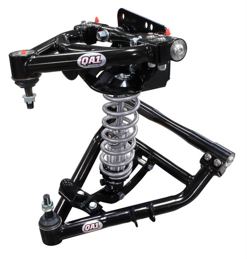 QA1 1963-87 C10 front coilover conversion systems are a great upgrade to your C10 front suspension. Each kit comes with QA1's proven single or double adjustable coilover shocks—so you can change the valving to meet your specific needs—along with a variety of spring rate options. These shocks allow for ride height adjustability and are 100 percent dyno-tested and serialized. The QA1 C10 upper and lower control arms are manufactured from 12-gauge HSLA steel tubing for increased strength and are powdercoated for long lasting durability. Topped off with performance ball joints and low-friction, maintenance-free bushings. This kit will add up to 7 degrees of caster for more stability, and allows for optimum camber adjustment in a lowered truck. For those on a budget, QA1 also offers this kit without the upper control arm—which will add 3-4 degrees of caster, while still providing ride height adjustability with coilover shocks. 