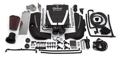 Edelbrock E-Force universal supercharger systems have been designed for engine swaps into street rods and musclecars. They feature 12 in. long runners for maximum low-end torque and great drivability. They are capable of an incredible 600+ flywheel horsepower and 550+ lbs.-ft. of torque. If you're looking for a supercharger system for your hot rod that's designed to provide instantly reliable horsepower with low boost for minimum stress on your engine, look no further than Edelbrock E-Force universal supercharger systems--they're exactly what you need for your engine swap project. 

Edelbrock E-Force universal supercharger systems include the following components:

* Supercharger manifold assembly
* Cast aluminum tensioner/idler bracket
* Cast aluminum engine valley tray
* Heavy-duty automatic belt tensioner
* Dual, high-capacity, bar and plate, intercoolers
* High-flow 95mm mass airflow sensor housing 
* Extruded aluminum fuel rails with -6 AN lines
* Custom-molded intercooler hoses with quick-connect fittings
* Electric intercooler water pump
* Intercooler recovery tank
* Fuel injectors
* Steel idler pulleys with heavy-duty, high-speed bearings
* High-flow conical air filter
* Edelbrock aluminum engine covers
* Plug and play, electrical harness, installation hardware
* 3.5 in. supercharger pulley