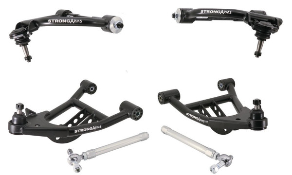 RideTech StrongArm tubular control arms are designed to stiffen up your vehicle's chassis, while providing a smoother ride. They feature a tubular design that offers maximum strength and are available in black or silver powdercoated finishes, depending on your vehicle application. The control arms include polyurethane bushings and factory-installed ball joints (front), making installation easier. Get optimum suspension geometry with a set of RideTech StrongArm tubular control arms.

Control Arm Style:Tubular
Ball Joint Included:Yes
Ball Joint Plate Type:Pressed-in
Adjustable:No
Hardware Included:No
Control Arm Material:Steel
Control Arm Finish:Black powdercoated
Bushings Included:Yes
Bushing Material:Polyurethane
Quantity:Sold as a set