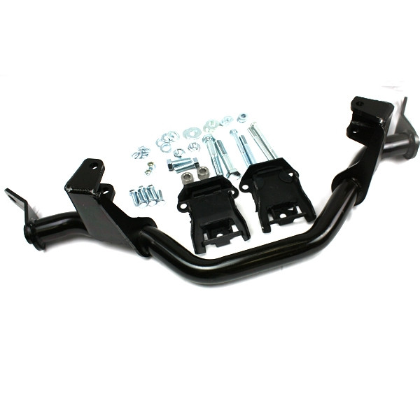 This bolt-in, saddle mount kit is designed for exclusive use in the 1987-95 Jeep YJ Wranglers. It is used to install a GM V8 and TH350/700R4/4L60/4L60E at the same time. This bolt-in engine kit is ideal only when using a GM auto up to the stock transfer case or an Atlas transfer case (left drop).

The bolt-in engine mount kit includes our bolt-in saddle mount, stock GM engine rubber mount / cushions, fastening hardware and engine mount instructions.

Note: Requires use of a Holley 302-1/302-2 Oil Pan

Note: It is not recommended to use this bolt-in engine mount saddle when attempting to retain the stock Jeep transmission (manual or automatic).
