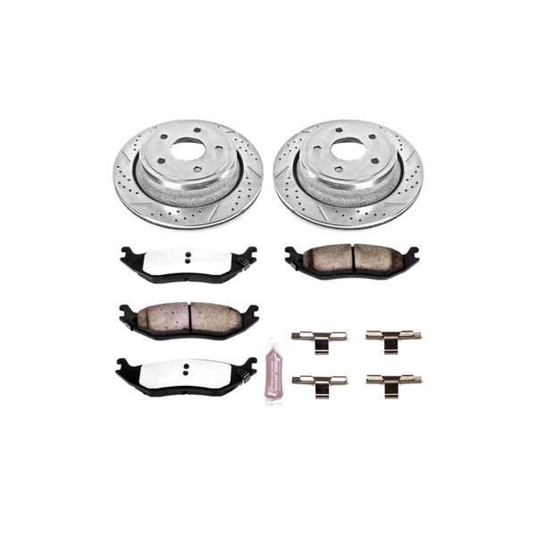 Brake Rotors/Pads, Drilled/Slotted, Iron, Zinc Plated, Carbon Ceramic Pads, Rear, Chrysler, Dodge, Ram, Kit