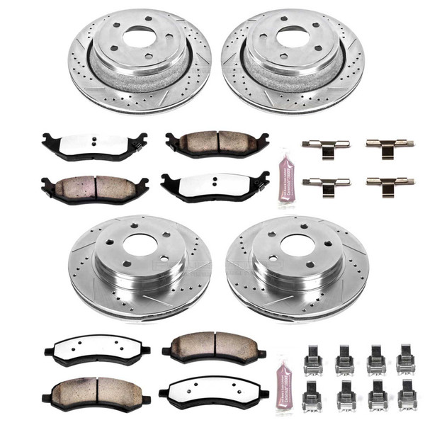 Brake Rotors/Pads, Drilled/Slotted, Iron, Zinc Dichromate Plated, Front/Rear, Chrysler, Dodge, Ram, Kit