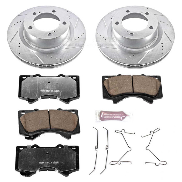 Brake Rotors/Pads, Iron, Drilled/Slotted, Zinc Plated, Carbon Ceramic Pads, Front, Toyota, Kit