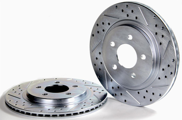 Brake Rotors, Cross-Drilled, Slotted, Iron, Zinc Plated, Rear, Ford, Pair