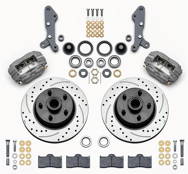 Disc Brakes, Classic Series Dynalite, Front, Manual, Cross-drilled/Slotted Rotors, Gray Calipers, Ford, Kit