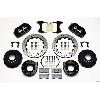 Brake Kit, Drilled Rotor, Black Four Piston Caliper, Rear, Ford, Big New Style 8/9 in., Kit