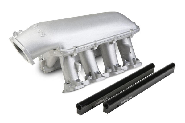 These Holley EFI LS Hi-Ram intake manifolds are designed for your high performance race engine. Big cube and high-rev applications without height limitations are the intent for these manifolds. The modular design of these Holley Hi-Ram intake manifolds offers a runner length and as-cast tapered cross-section design that works for a wide range of engine configurations. Click for more info