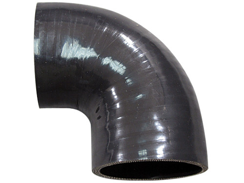 4" 90 degree, Fit 4" OD pipe.

It is a High Pressure Reinforced Silicon, works with High Temperature and High Air Flow. 

It has 4 Layers of Silicon, Thick and Top Quality