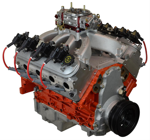 High Performance LS GM 408 600 hp long block crate engines make an impressive 545 ft./lbs. of torque! They are built with a forged crankshaft, forged pistons, and forged connecting rods, factory LS3 cylinder heads 68.4cc combustion chambers, Victor Jr. intake manifold and 850 cfm carburetor. The engines are equipped with a LS7 hydraulic roller camshaft. 1.7 ratio roller rocker arms, aluminum oil pan, aluminum timing cover, harmonic balancer, spark plugs, ignition wires, ignition coils, and valve covers to complete the bone crunching LS power.