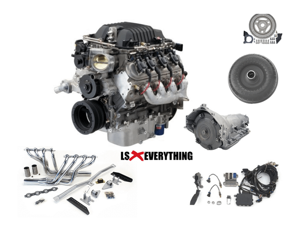 Get your ultimate fun out of your vehicle with over 600 Horsepower on tap and 6-speed automatic transmission with double overdrive for better gears and cruise ability!

This package includes:

Complete Motor: 364 CI with LS3 heads and LSA Supercharger (DOD/VVT Deleted)
6L90E Transmission
LS Swap Kit (motor mounts, transmission crossmember, oil pan, 1-3/4" Long tube Ceramic Coated headers)
Brand new LSA Wiring Harness, ECM/TCM, Pedal & Tune