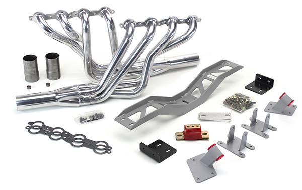 Hello LSx Guys! Get your Tri-5 on the road daily - get your project on the road with this swap kit!

This swap kit is for 1955-1957 Bel Air, Biscayne, 150, 210 and Delray. It was designed around our GM LH8 oil pan. Unlike most LS swap parts on the market this kit replaces the frame brackets in addition to the mounts so you'll have clean mounting of your engine and not a mix of parts that are weak and don't work together properly. This kit locates the engine to give you the most options for front accessories drives and unlike others it positions the engine so there is no steering interference. It provides clearance for the factory AC box, power brake booster, and aftermarket suspension components. It also maintains the proper drive-line angle for smooth highway cruising.  We offer a complete line of headers that give unparalleled performance and ground clearance with sizes that are matched to your engine combo. These combined parts offer an easy, strong, and clean installation of your LS engine. See our installation guide for more info on this LS swap. Please click product description for more details.