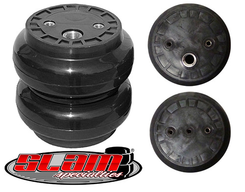 SS-7, 7” SLAM SPECIALTIES 1/2” PORT, 250 PSI

40% lighter than the RE series, 250psi rating, and an additional 1" more stroke give this bag more of what made the RE's great! Check the technical specs for more information!

SS-7 Replaces #2600 bags.

Technical Specs

250psi Pressure rating
Collapses to 2.7"
Extends to 12"
Integrated Bump Stops for Strength and Durability
Non-Ballooning Design
6061-T6 Custom CNC aluminum inserts and port meet and exceed thread strength of the RE series
(1) 1/2" NPT Port
(2) 3/8"-16 Mounting Holes in the Top Plate
(3) 3/8"-16 Mounting Holes in the Bottom Plate
Force to Collapse to 2.7": 50 lbs
Replaces 2600# bags. Ideal for Full size truck front suspension, and link mounted bags for rear suspension
*We do not recommend running the SS with the RE or HE. The bag has more stroke, and is of a different profile, ride characteristics will be affected if different styles of bags are mixed. We recommend running all models of the bags in pairs. The same model on the front, or rear of the vehicle.