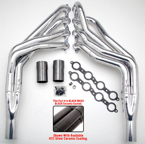 These Headers are designed specifically for installing an LS engine into 1967-98 Chevy/GMC 1/2 Ton Trucks and SUVs (C10, C15, C1500, R10, R1500 trucks, Suburbans, Yukons and Tahoes), and are available in a variety of tube lengths and diameters. ALL MUSCLE RODS HEDDERS are available in uncoated mild steel, or with Hedman's original HTC or Husler's NEW BLACK MAXX Ceramic Coating. These headers will work with our LS Swap kits.

These headers are 1 3/4" to 1 7/8" long tube and black ceramic coated. These headers give you the best of both worlds - great performance on the street, and then awesome flow for track duty.
