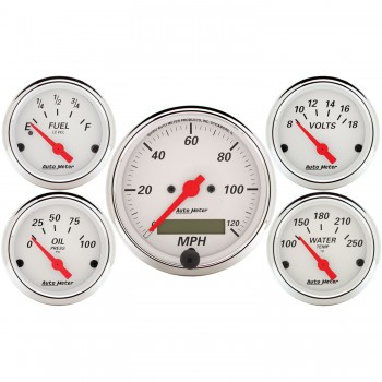 AutoMeter has brought together the most popular gauges into a simple kit. The kit includes a speedometer, water temperature, oil pressure, fuel level, and voltmeter. All senders included where applicable.