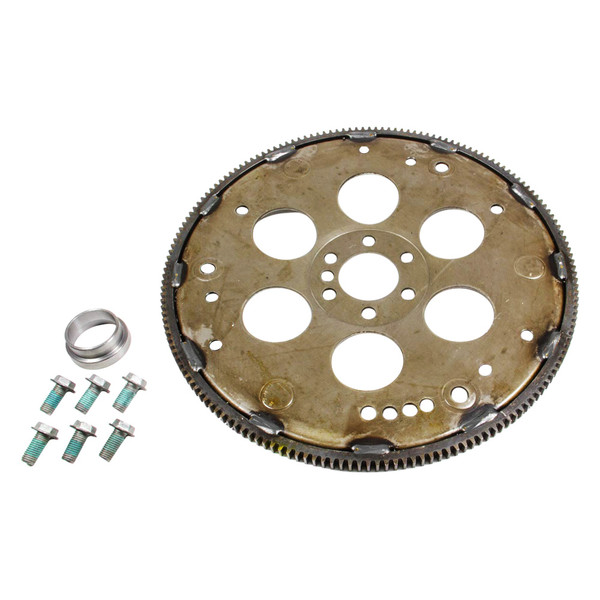 Now you can connect your LSx to your TH350/700R4!

This custom flex plate kit is designed to adapt the Gen III / LS series to the GM TH350, and 700R4 transmissions. The kit includes a flexplate, 11mm flex plate bolts, crank spacer.

Gen III/LS Engines

The new style Gen III/LS series engines (4.8, 5.3, 5.7 LS1, 6.0, 6.2) all have the same crank stick out which is .400” closer to the block than the standard Gen 1 & Gen2 Chevy V8. The Gen III / LS series crank bolt pattern is different than any other GM crank as to the bolt pattern on the flex plate. Only Gen III/LS series flexplates fit these engines!!!

Since a Gen III / LS series flexplate only fits a Gen III / LS series and the engine crank is recessed .400”. There are a few unique things about the torque converters that bolt to the flexplate. The spacing of the flexplate from the back of the block is the same as early GM blocks. The flexplate is dished out .400” to compensate for the crank. The differences come into play as to the bolt pattern of the torque converter to the flexplate and the snout length of the torque converter.