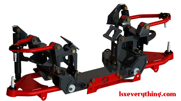 C10 guys and gals - now you have another way to get your C10 laid out! Now you have improved C10 geometry that is engineered to lay frame with less hassle. It will narrow your track width approximately 2.5" per side and moves the wheels 1" forward from the factory location. By utilizing the rack and pinion steering, you get smoother steering to give you a more late model truck driving experience. 

Technical:

Track width aired out, with stock or stock style drop spindle: 57"
Track width with arms parallel to ground, with stock or stock style drop spindle: 61"
LS engines use this oil pan: Click Here
The lower control arms are 1.5", 3/16" wall, and uppers are 1.00", 1/8" wall.