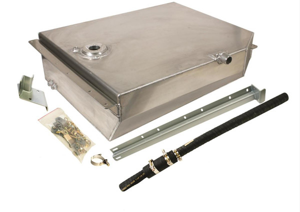 Classic Performance aluminum gas tanks fit between the frame rails, are fully baffled, and are compatible with EFI or carburetors. They are made from 0.125 in. 5051 aluminum with 0.187 in. thick brackets and are the thickest on the market. Once installed, the fuel filler can pass through the bed floor, or a custom side fill can be added (requires a small C-notch in the frame). Classic Performance aluminum gas tanks are vehicle specific, install without having to move crossmembers, and you'll end up with a tank that not only looks better, but also helps your car perform better. For your convenience, there are fuel pump options above.