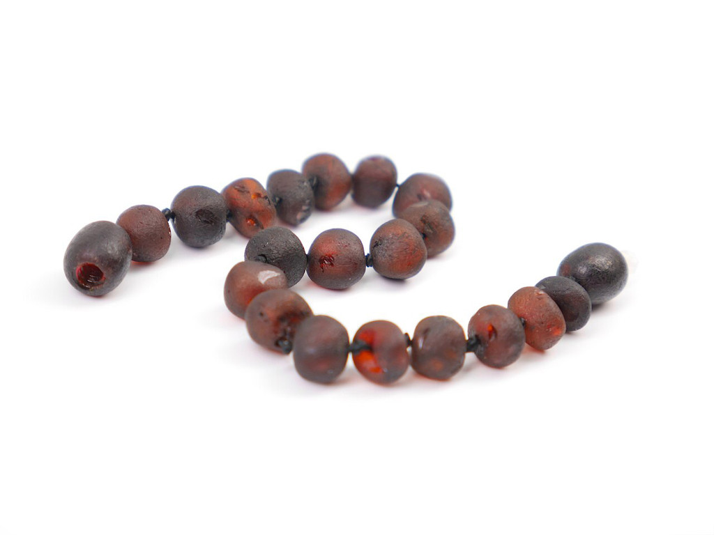 Amber teething bracelet or anklet with raw dark cherry beads for babies 