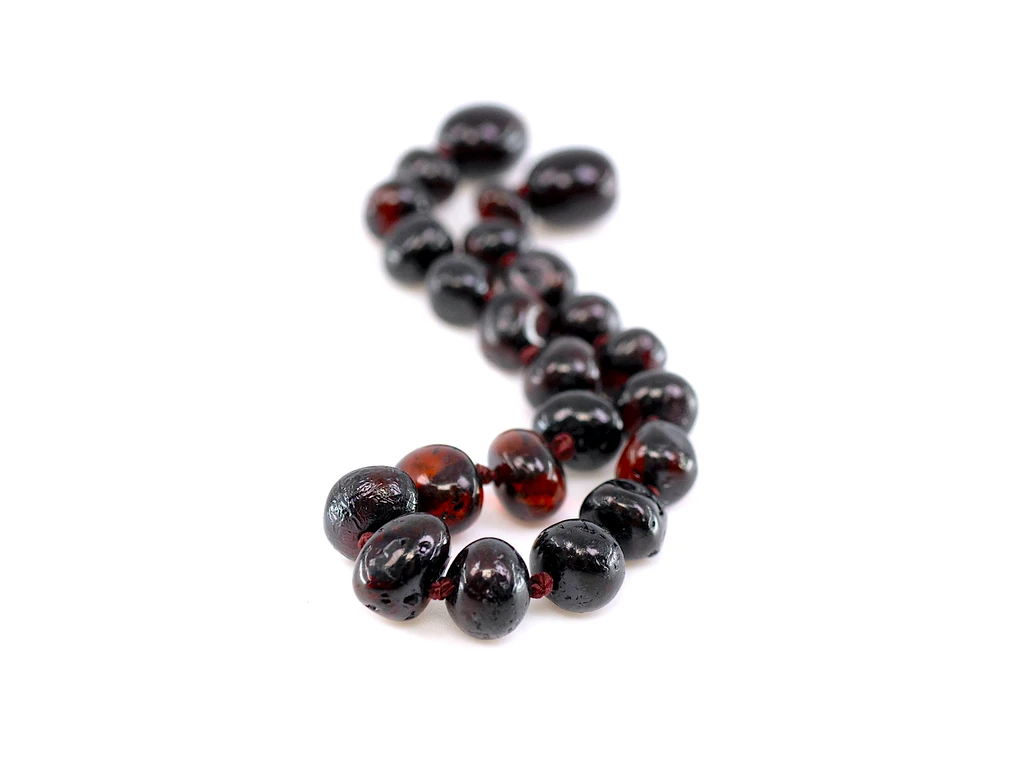 Dark cherry baroque Baltic amber teething anklet with secure screw clasp 
