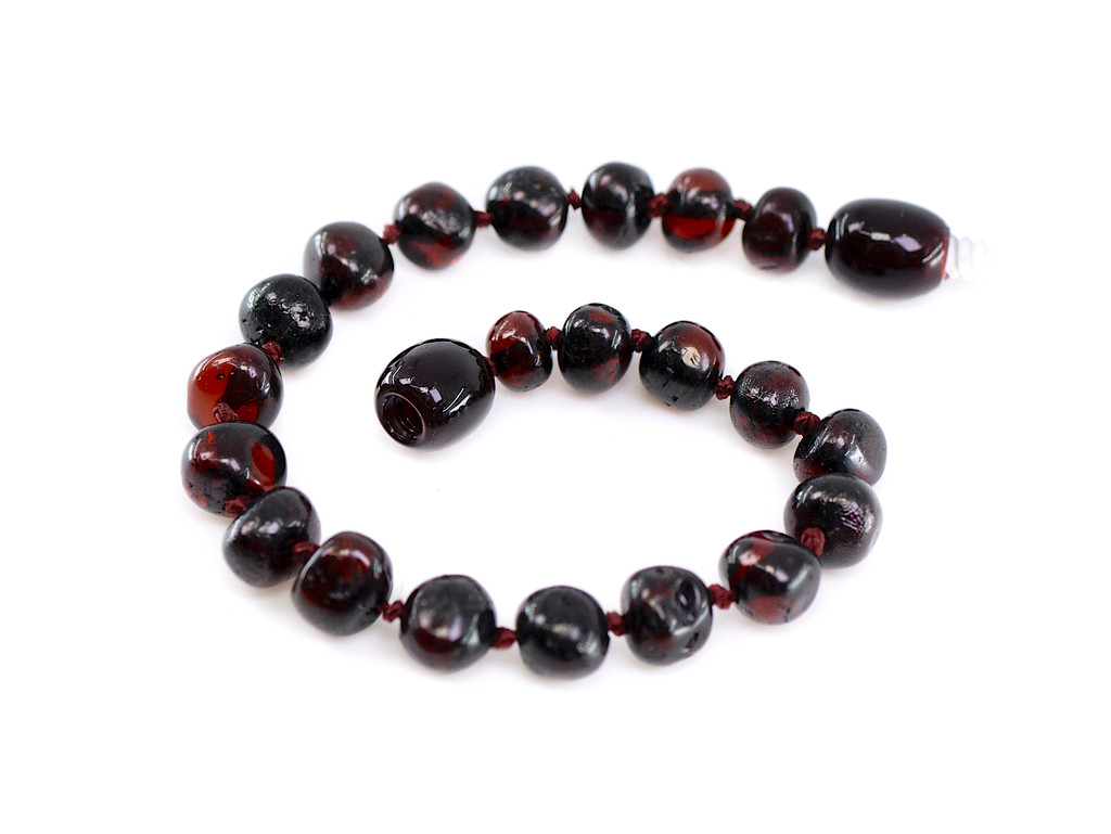 Children’s teething bracelet made from genuine dark cherry Baltic amber beads