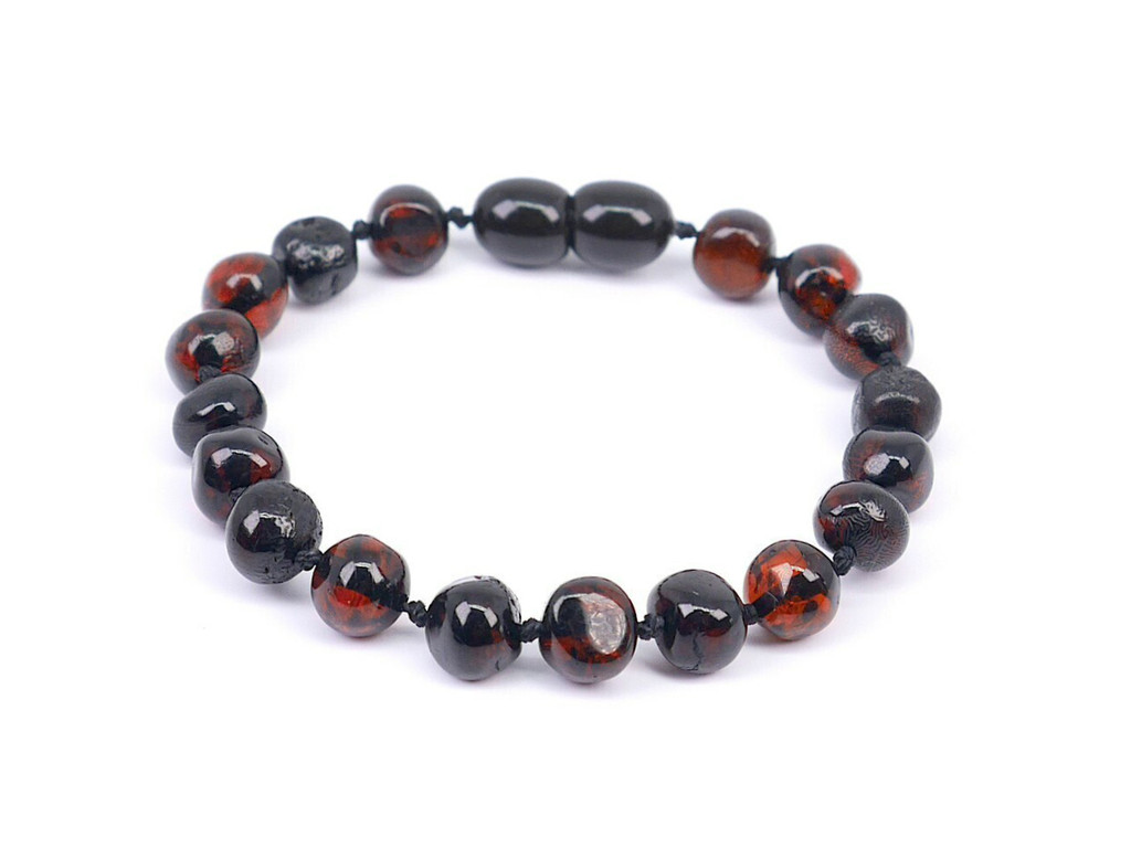 Genuine dark cherry Baltic amber teething anklet handcrafted in the Baltic region 