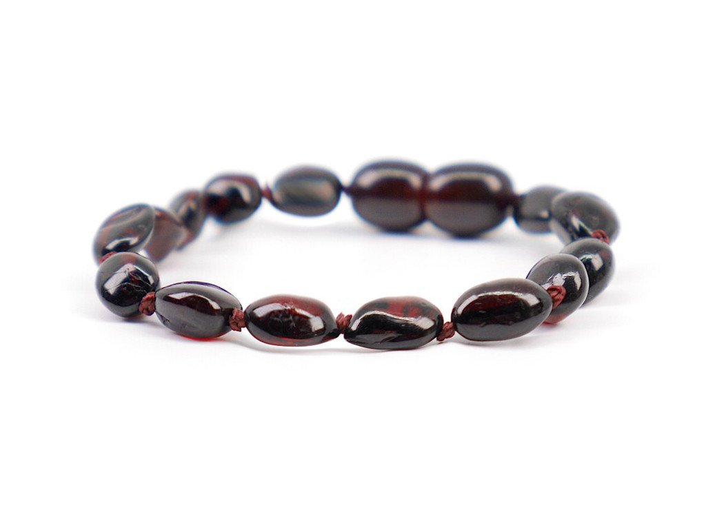 Dark cherry polished amber teething anklet – handmade Baltic amber UK 