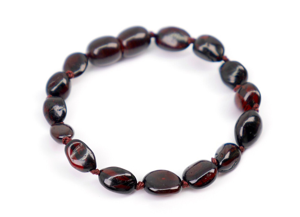 Polished Baltic amber teething jewellery bracelet dark cherry – Ireland shop 