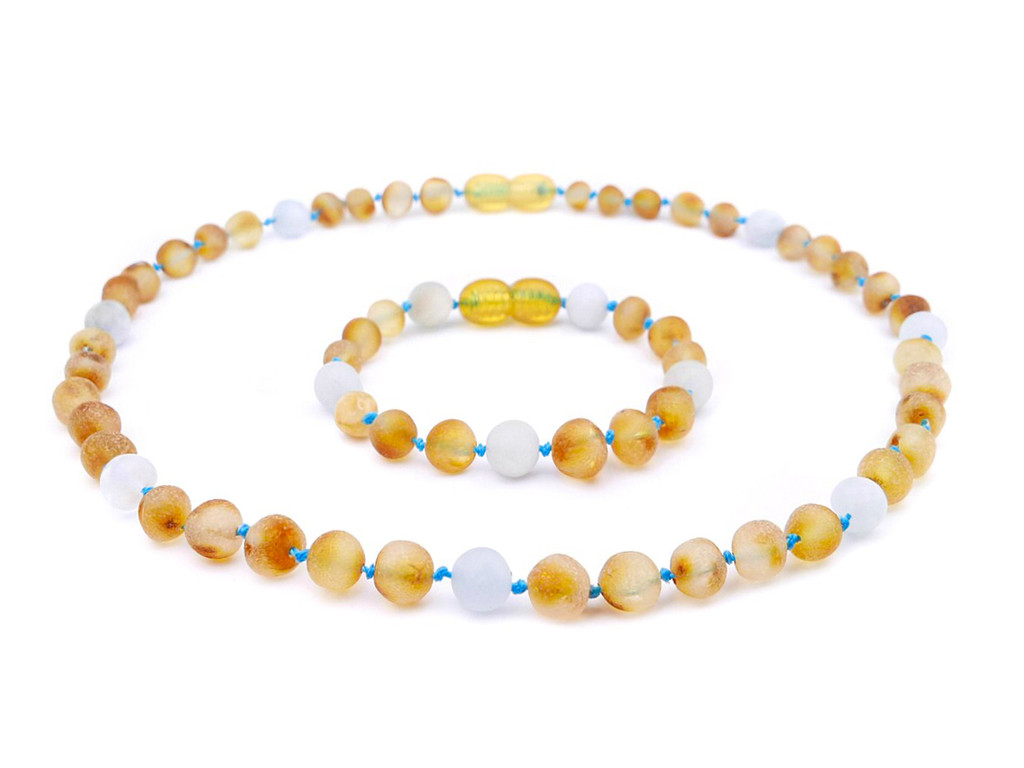 Aquamarine amber teething set 