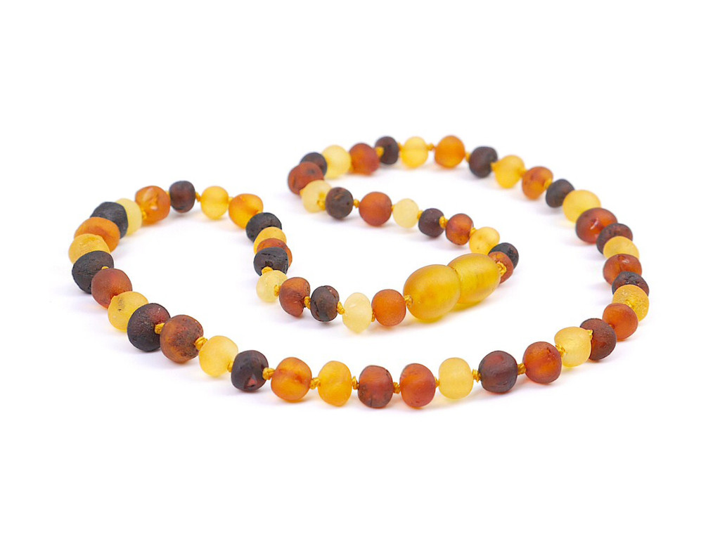 Authentic raw Baltic amber teething necklace with rounded multicoloured beads and eco-friendly style 