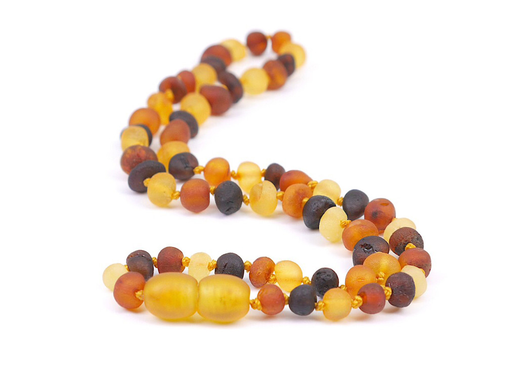 Baltic region raw baby amber teething necklace with earthy tones and certified genuine beads 