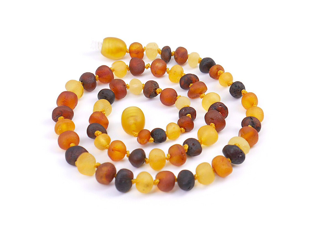 Certified Baltic amber raw bead necklace for kids in earthy multicoloured tones - classic teething style design