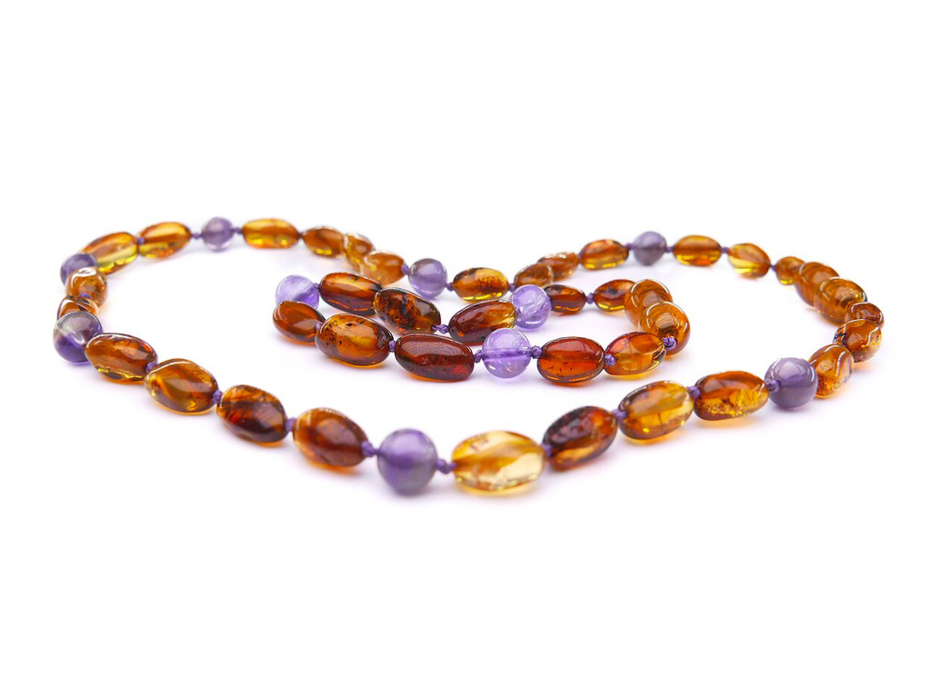 Amber teething set with amethyst. Irish amber jewelry