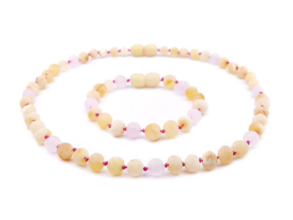 Amber teething set and matte pink/rose quartz