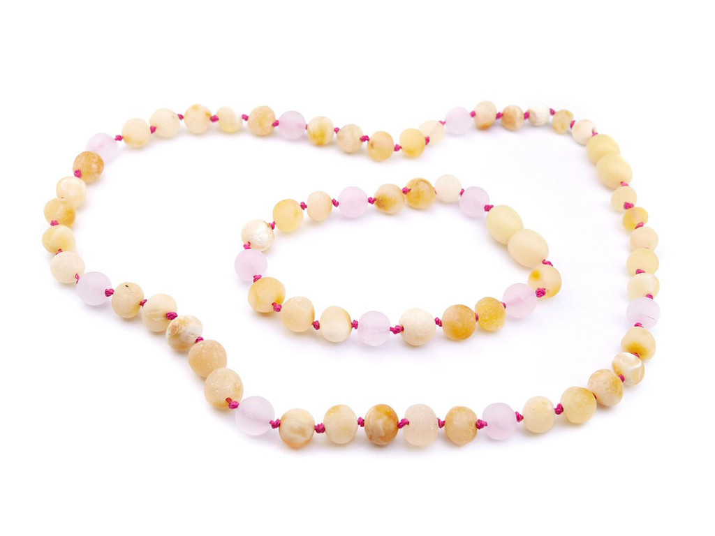 Natural raw white amber teething set connecting necklace and anklet to create a longer piece
