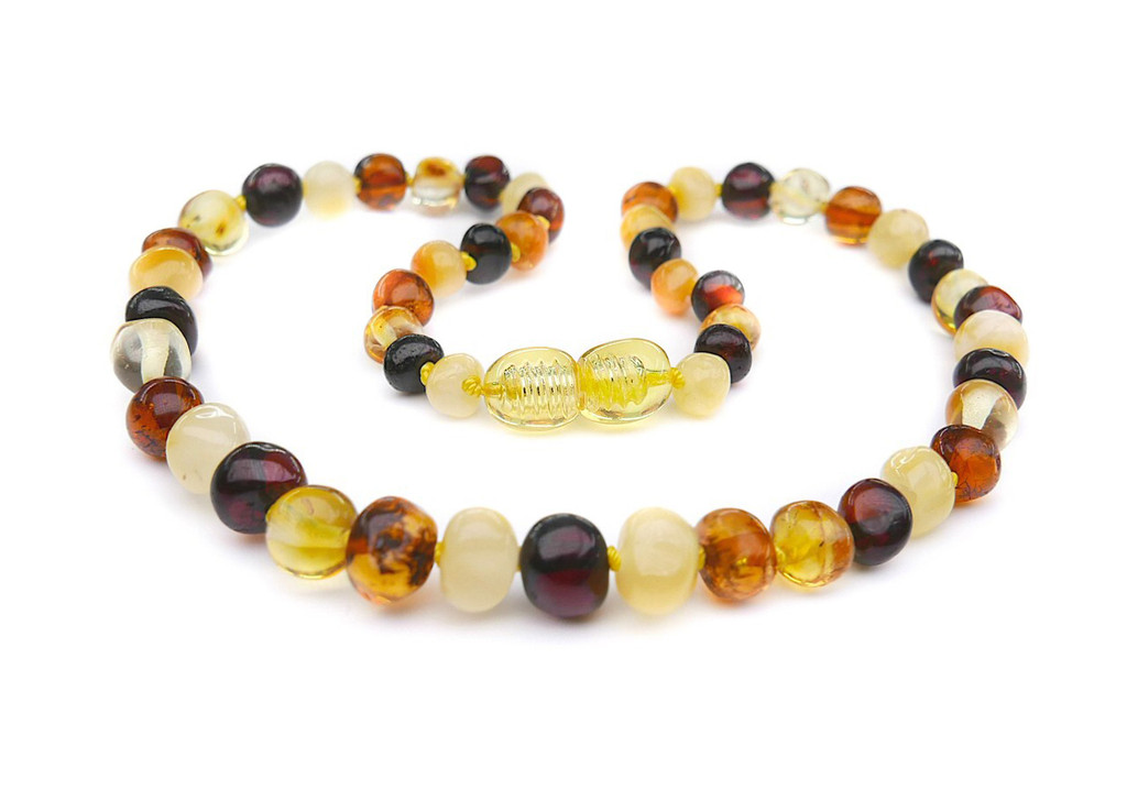 Multicoloured amber teething necklace