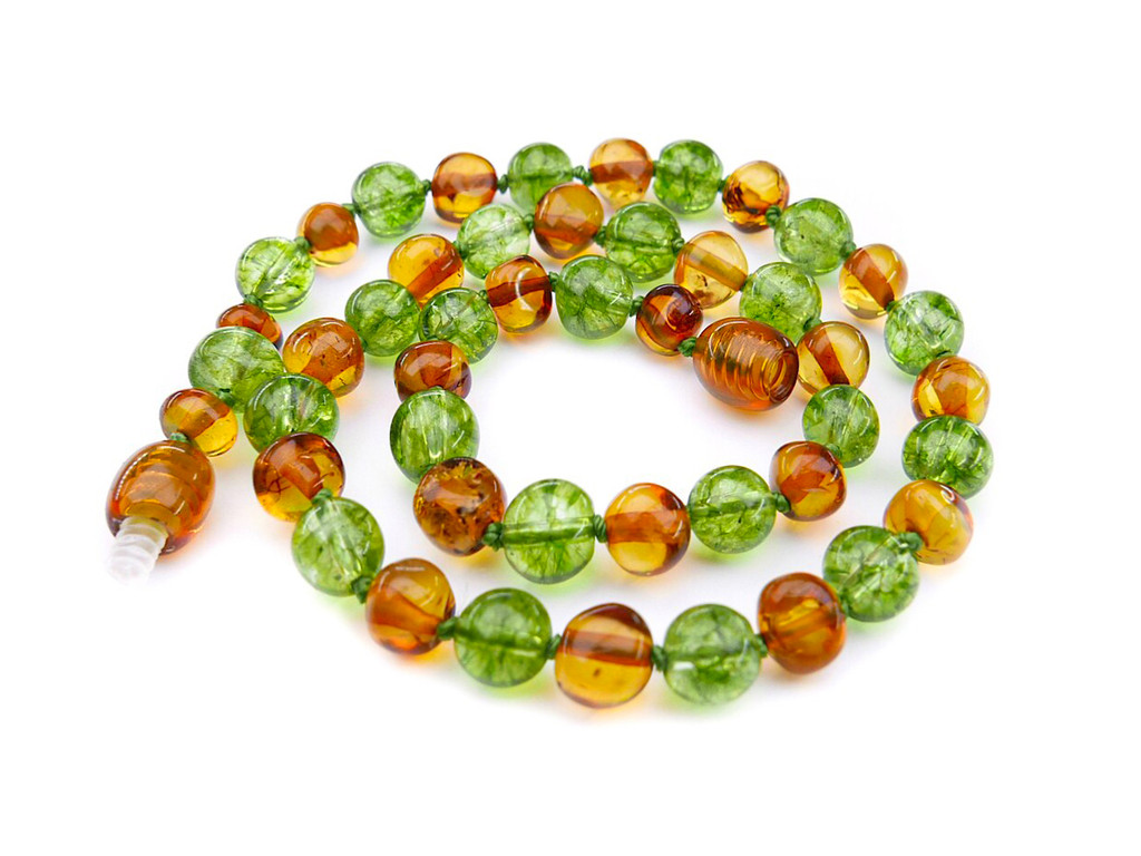Peridot amber teething necklace
