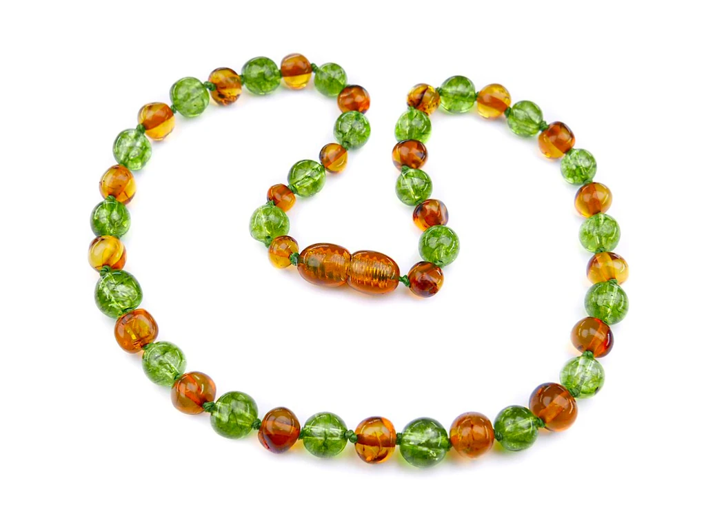 Peridot amber teething necklace