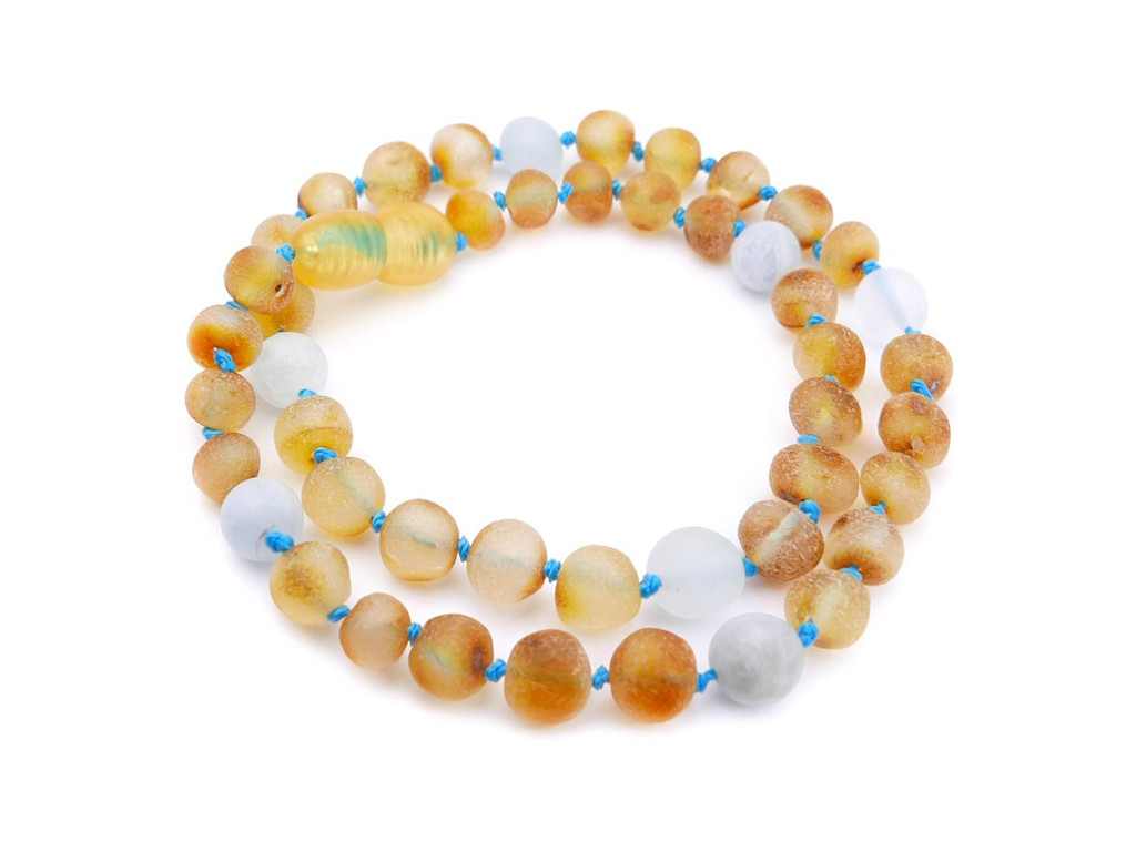 Aquamarine amber teething necklace