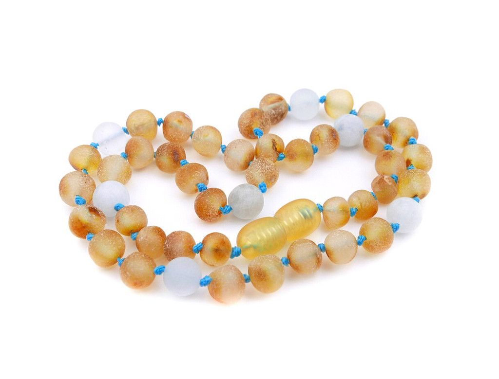 Aquamarine amber teething necklace