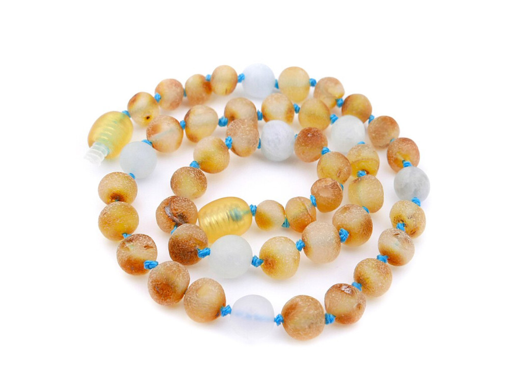 Aquamarine amber teething necklace