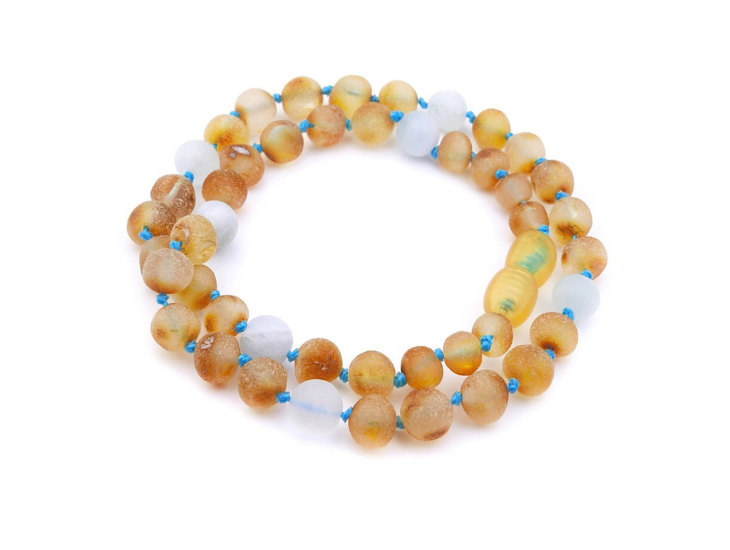 Aquamarine raw amber teething necklace