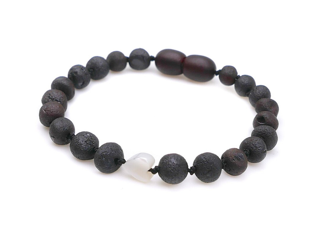 Natural black raw unpolished Baltic amber teething bracelet for children
