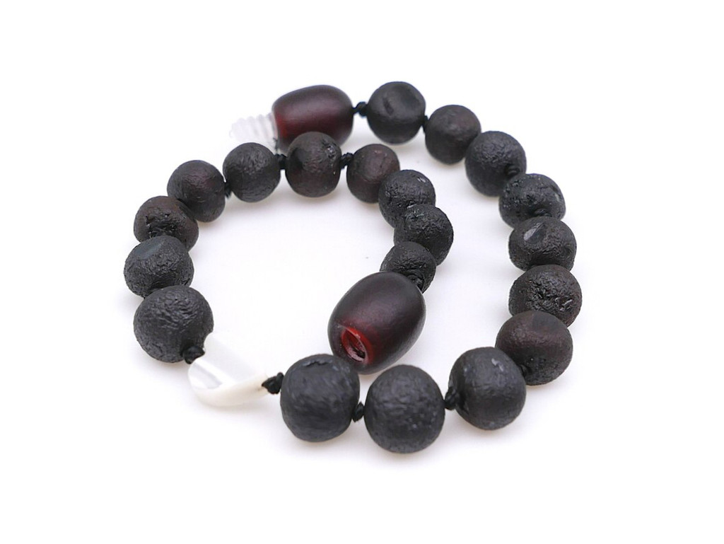 Natural Baltic amber dark cherry black beads amber teething bracelet or anklet for kids