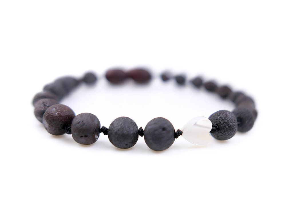 Dark cherry beads amber teething bracelet or anklet with raw unpolished beads